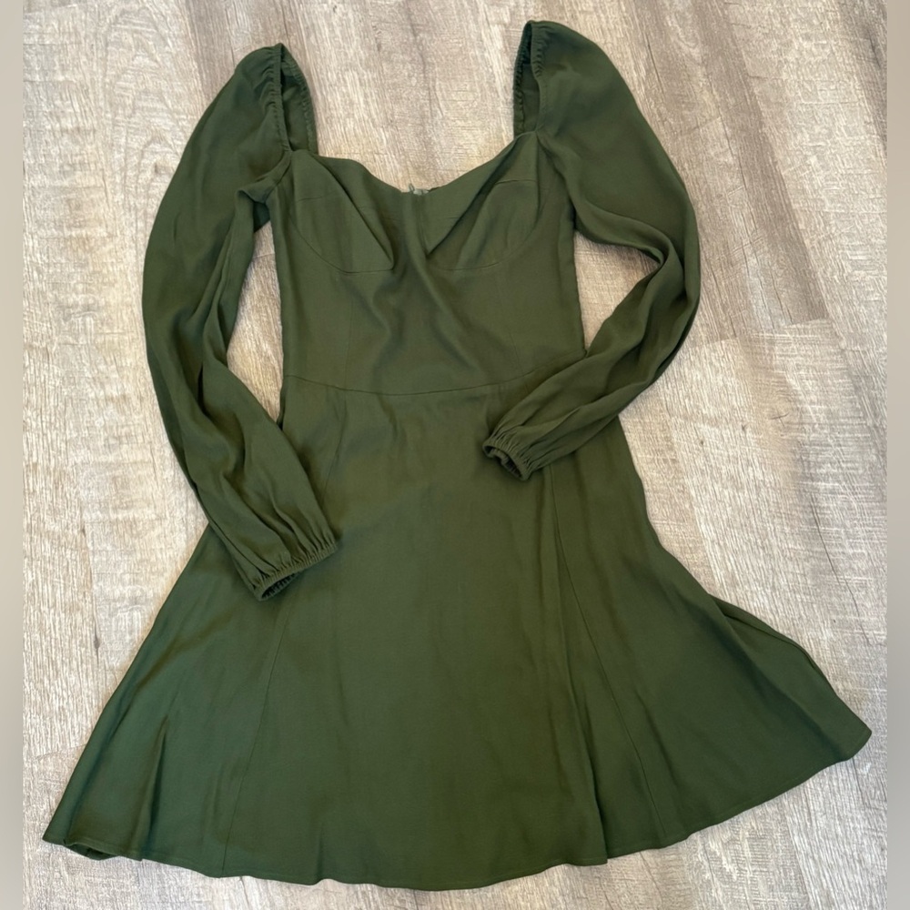 Reformation Mochi Forest Green Long Sleeve Mini Dress, Size 4, MSRP: $220